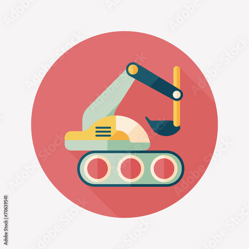 Excavator digger flat icon with long shadow,eps 10