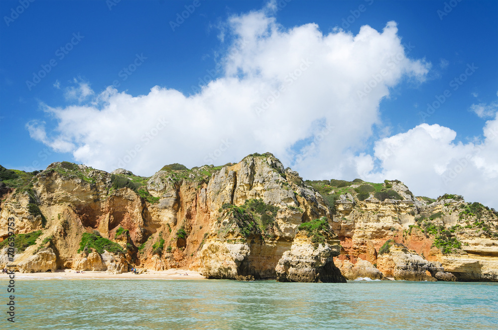 Scenic view of a coastline landscape in Lagos, Algarve, Portugal