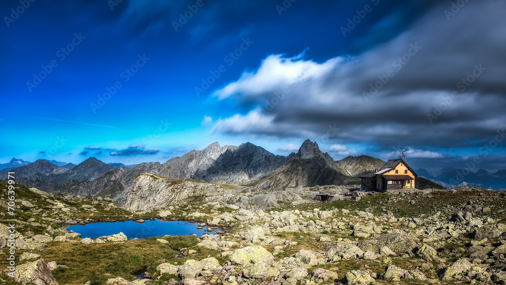 Alpine hut in the italian alps