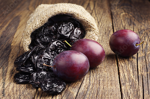 Prunes with plums in small sack
