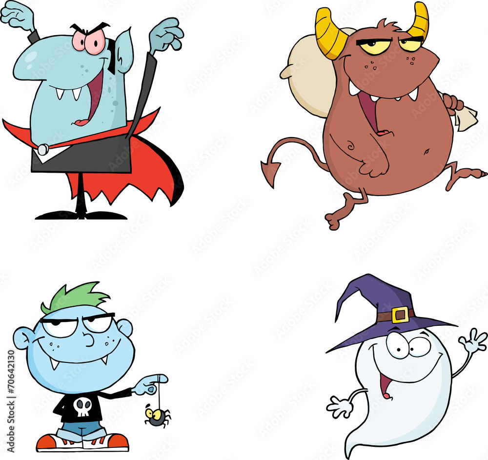 Halloween Cartoon Mascot Characters Series 1. Collection Set - obrazy, fototapety, plakaty 