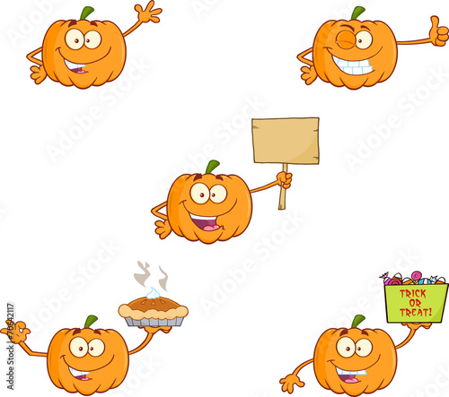 Pumpkin Cartoon Mascot Character Series 6. Collection Set