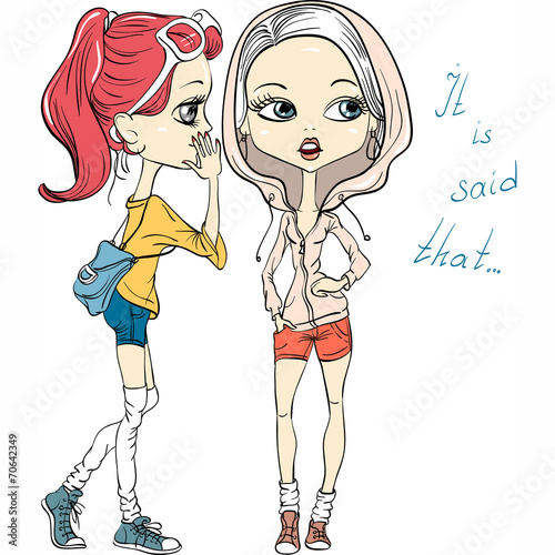 Vector hipster fashion girls chatting
