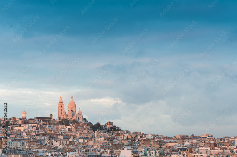 Montmartre, Paris. Aerial view with Sacred Heart Basilica at the