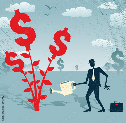 Abstract Businessman grows a Dollar Tree.