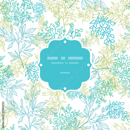 Scattered blue green branches frame seamless pattern background
