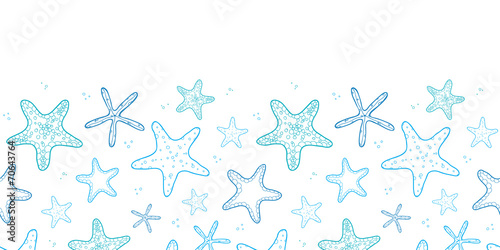 Starfish blue line art horizontal seamless pattern background