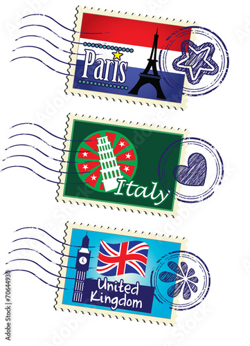World country travel landmark stamp set