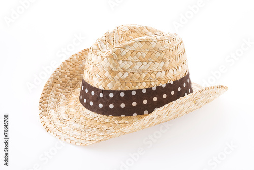 Summer beach straw hat isolated on white background