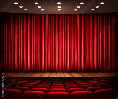 Cinema or theater scene with a curtain. Vector.