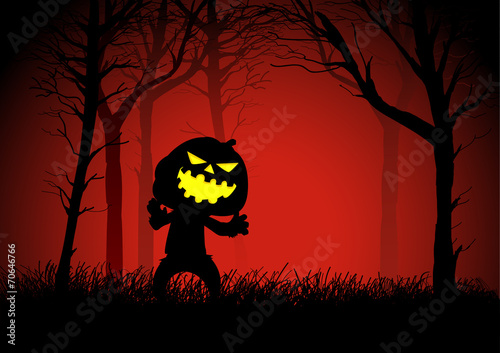 Pumpkin ghost in woods, for Halloween theme