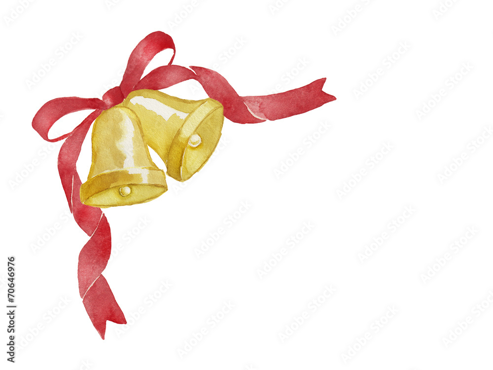 クリスマスベルと赤いリボンの水彩イラスト素材 Stock Illustration Adobe Stock