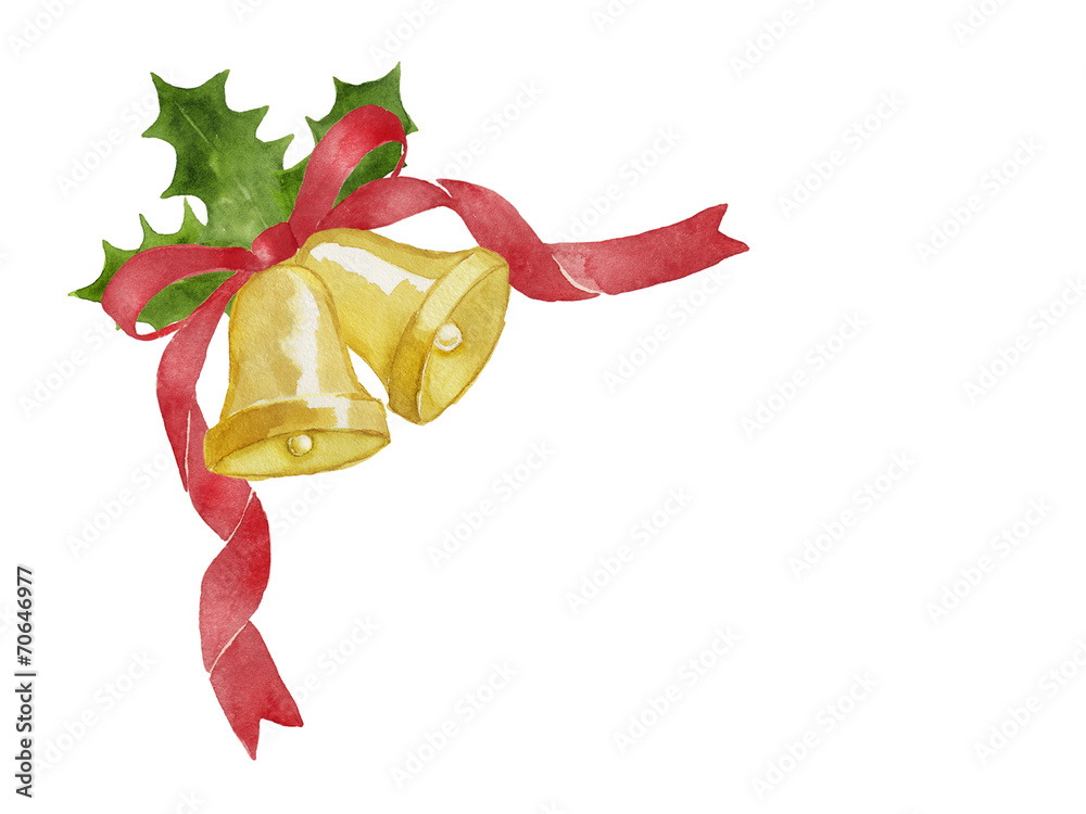 クリスマスベル 赤いリボン ひいらぎの水彩イラスト素材 Ilustracion De Stock Adobe Stock