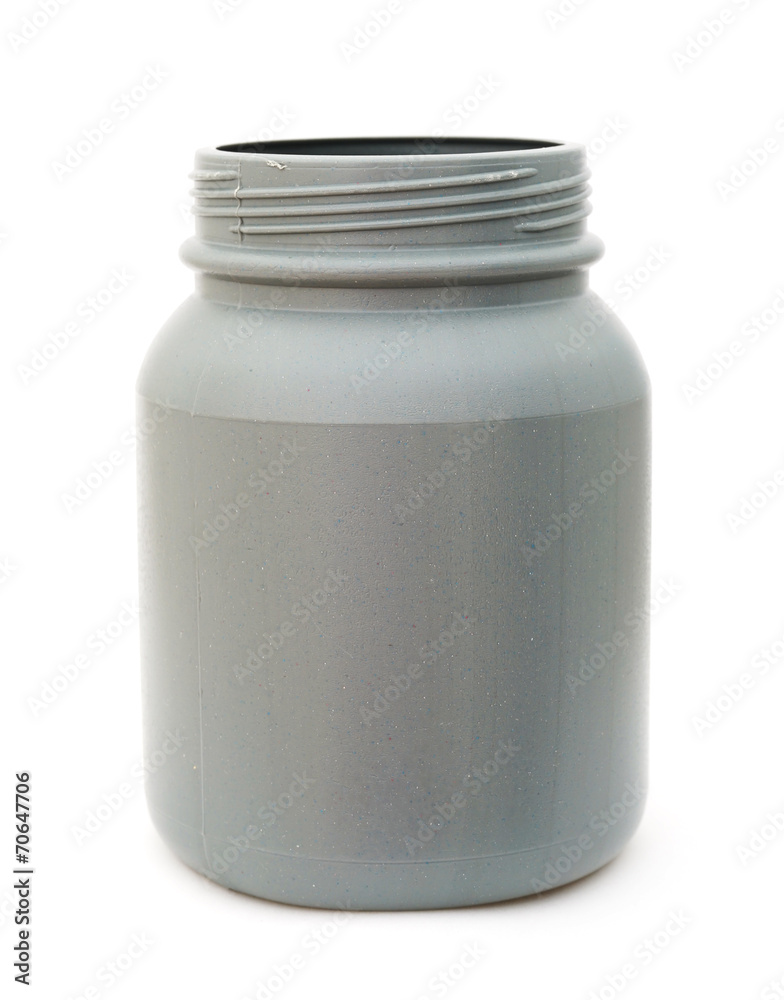 opened gray recycled plastic bottle on white background opened gray recycled plastic bottle on white background