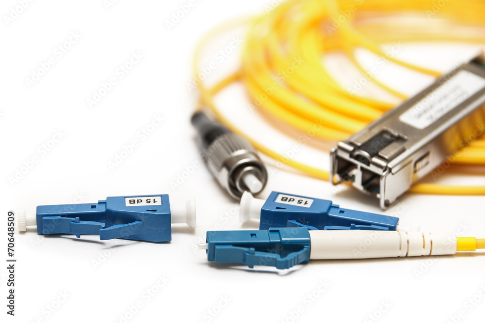 Optic fiber with connector isolated on white Optic fiber with connector isolated on white
