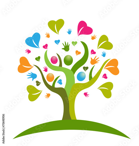 Tree hands and hearts figures logo icon vector