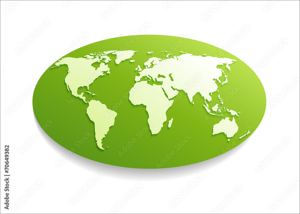 White Paper world map on green oval shape
