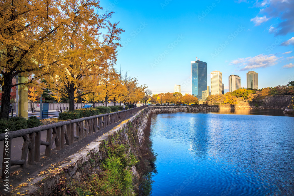 Fototapeta premium Osaka Castle in Osaka, Japan during a colorful pastel summer sun