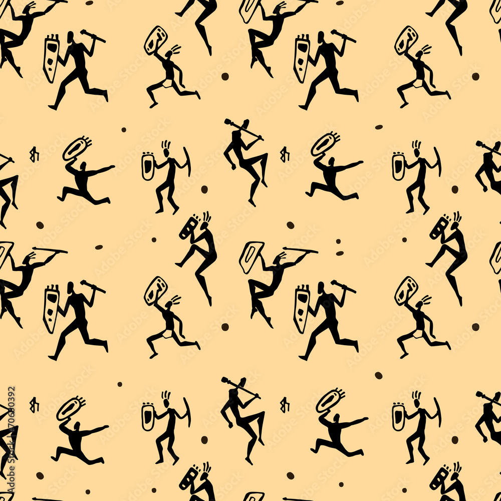 African hunters. Seamless vector pattern.
