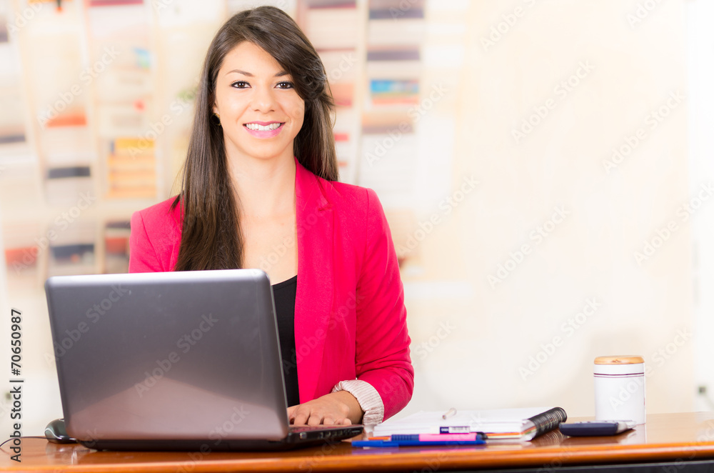 Beautiful young brunette girl working with laptop Beautiful young brunette girl working with laptop