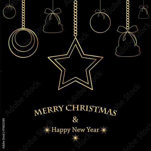 Christmas and New Year background with golden Christmas decorati