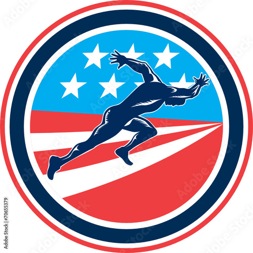 Sprinter Runner Running Woodcut Retro