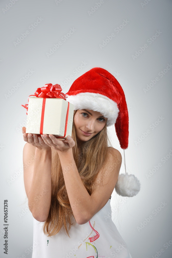young woman in santa claus young woman in santa claus