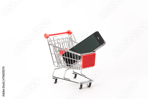 Caddy for shopping with smartphone