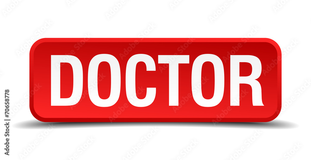 Doctor red 3d square button isolated on white background Doctor red 3d square button isolated on white background