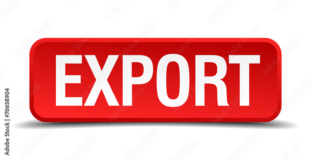 Export red 3d square button isolated on white background Export red 3d square button isolated on white background