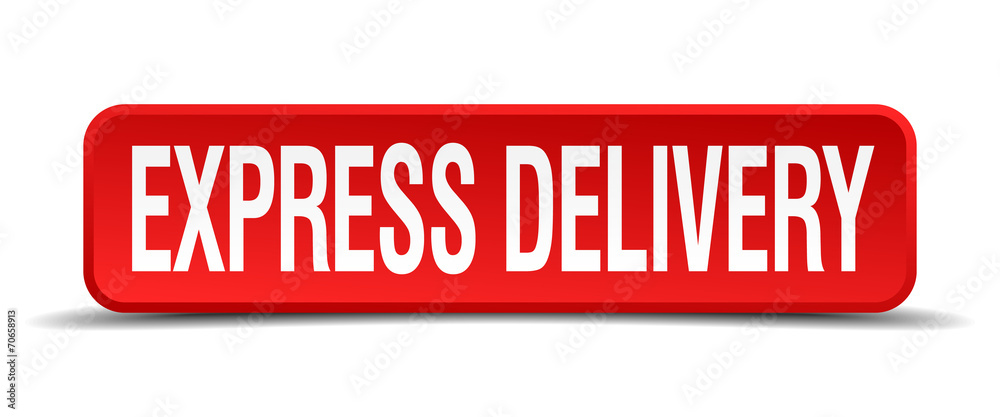 express delivery red 3d square button on white background express delivery red 3d square button on white background