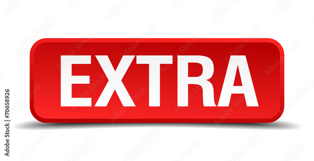 Extra red 3d square button isolated on white background Extra red 3d square button isolated on white background