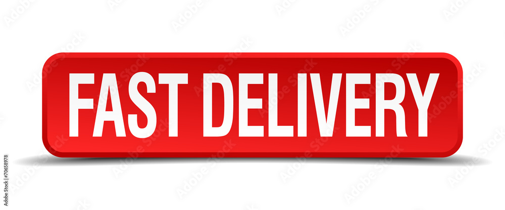 fast delivery red 3d square button isolated on white background fast delivery red 3d square button isolated on white background