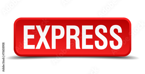 Express red 3d square button isolated on white background