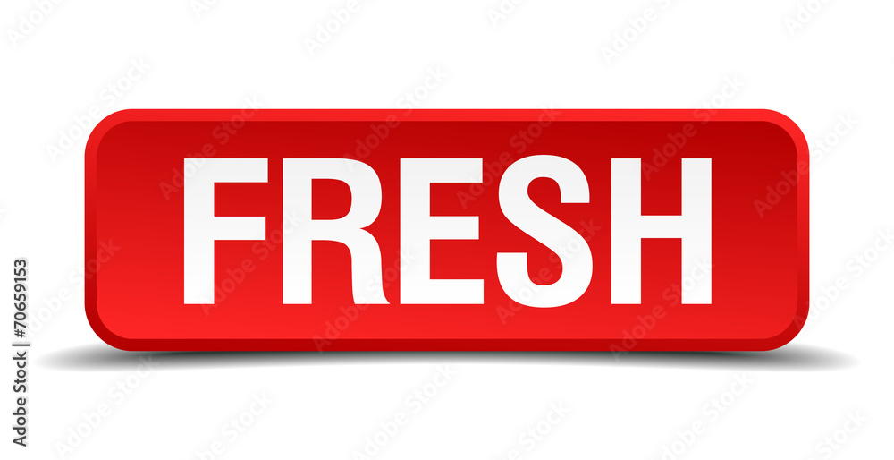 Fresh red 3d square button isolated on white background Fresh red 3d square button isolated on white background
