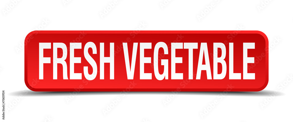 fresh vegetable red 3d square button on white background fresh vegetable red 3d square button on white background