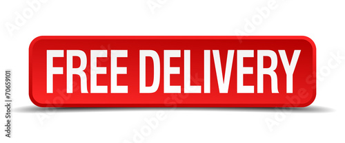 free delivery red 3d square button isolated on white background