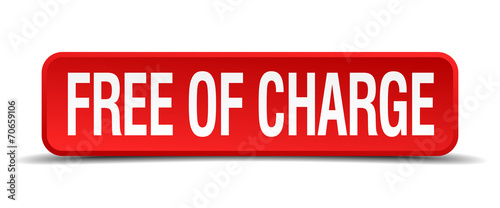 free of charge red 3d square button isolated on white background