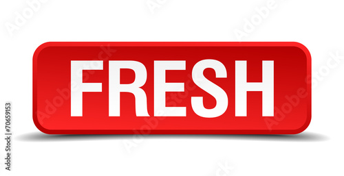 Fresh red 3d square button isolated on white background