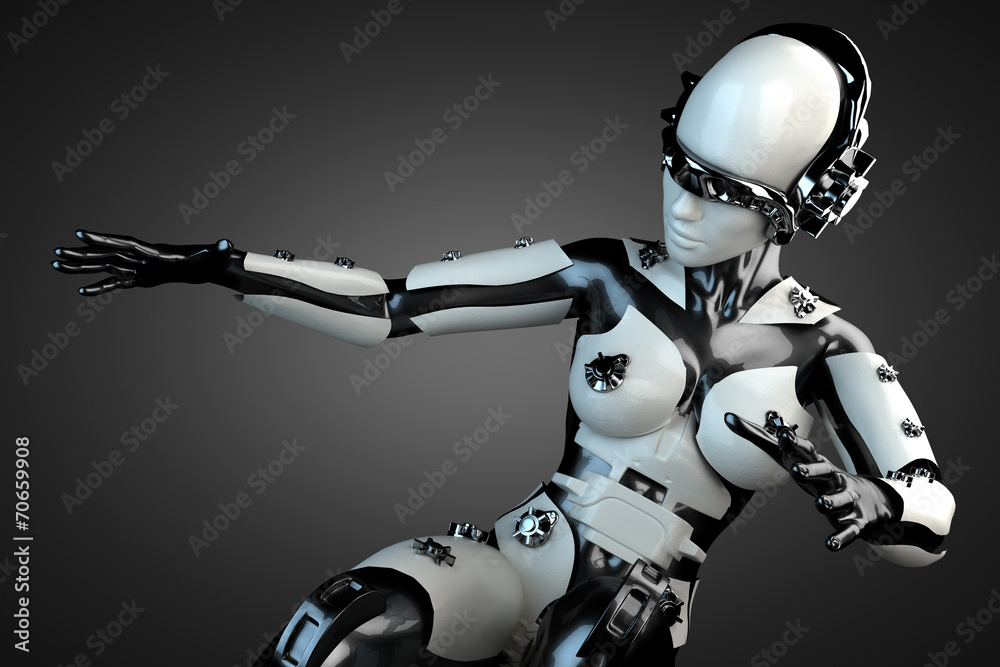 woman robot of steel and white plastic