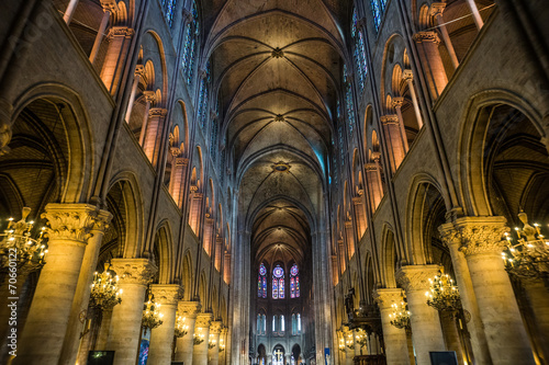 Wide shot of Notre Dame cathedral interior