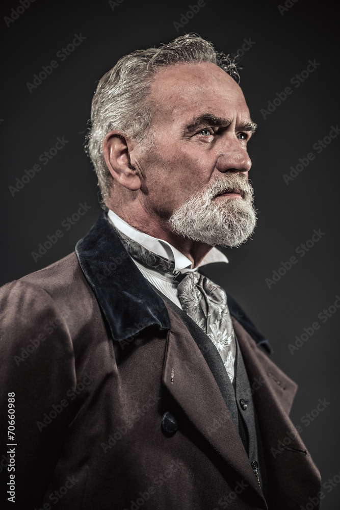 Obraz premium Vintage characteristic senior man with gray hair and beard. Stud