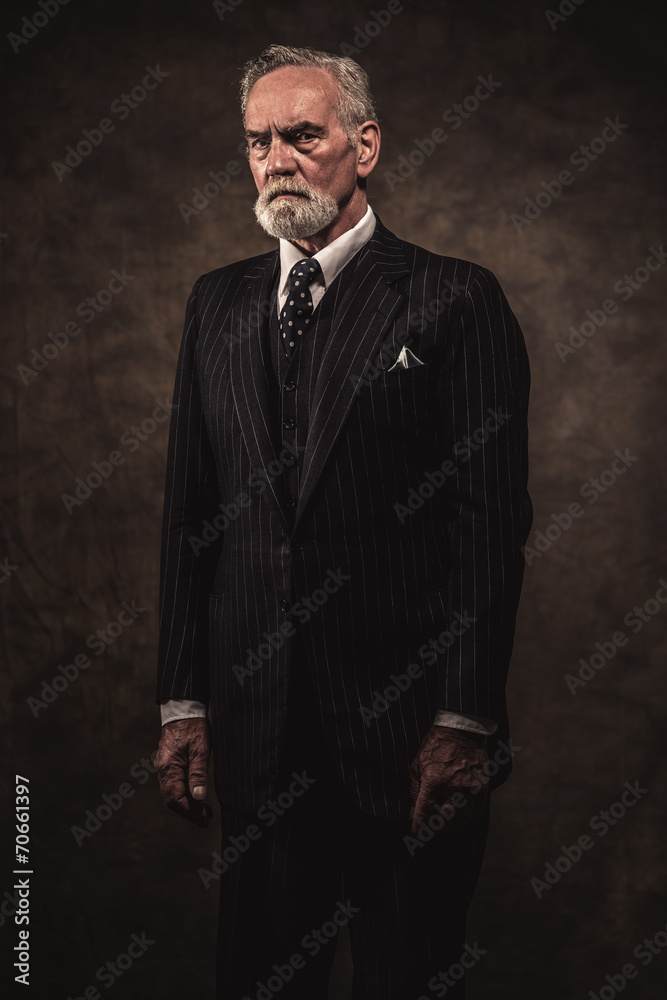 Characteristic senior business man with gray hair and beard wear