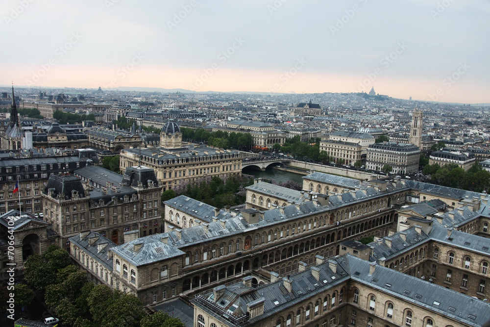 Roofs, houses, streets from the bell tower of Notre-Dame