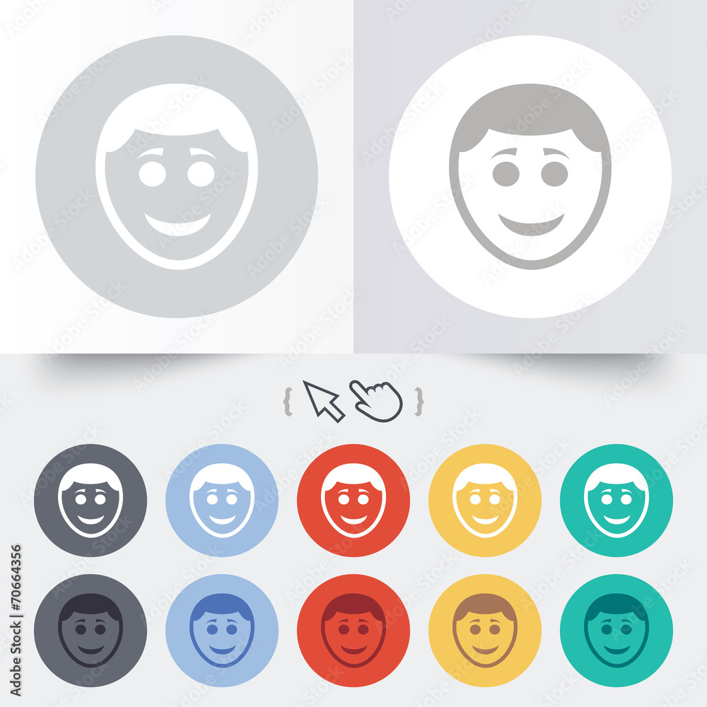 Smile face icon. Smiley with hairstyle symbol. Smile face icon. Smiley with hairstyle symbol.