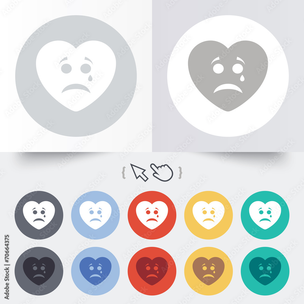 Sad heart face with tear icon. Crying symbol. Sad heart face with tear icon. Crying symbol.