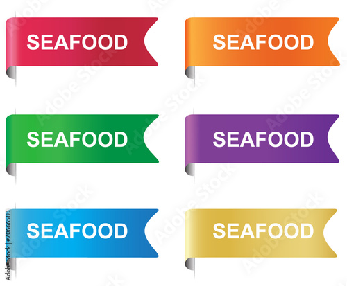 Seafood, flag, tag, label, badge, sign, horizontal