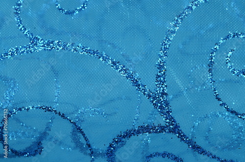 Blue brilliant decorative fabric with glitter pattern