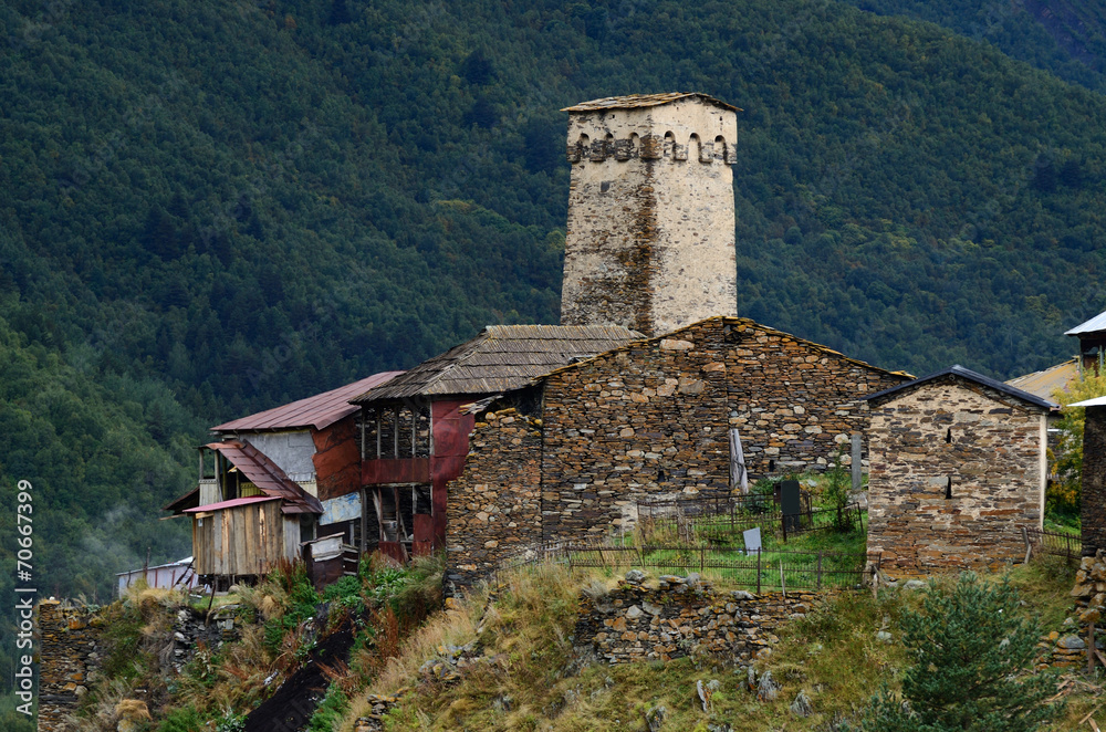 View of ancient svan Murqmeli village,Georgia,unesco heritage