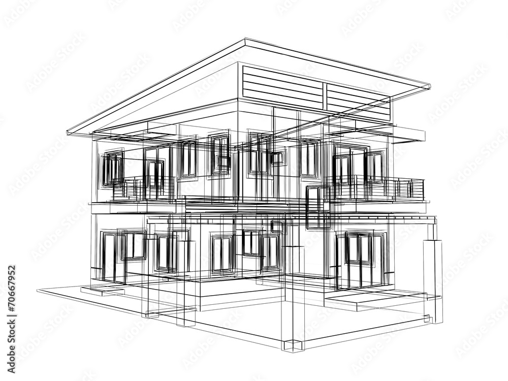abstract sketch design of house   ,3dwire fra